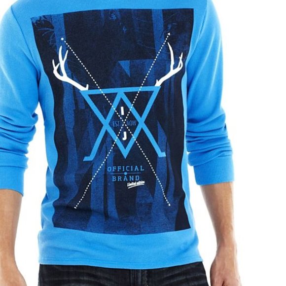 Jeans By Buffalo Blue Graphic Thermal Shirt - Picture 1 of 3